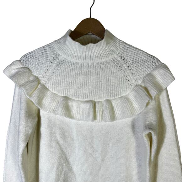 Ann Taylor Ruffle Mock Neck Sweater Size M White Feminine Chic Elegant Old Money - Picture 3 of 6